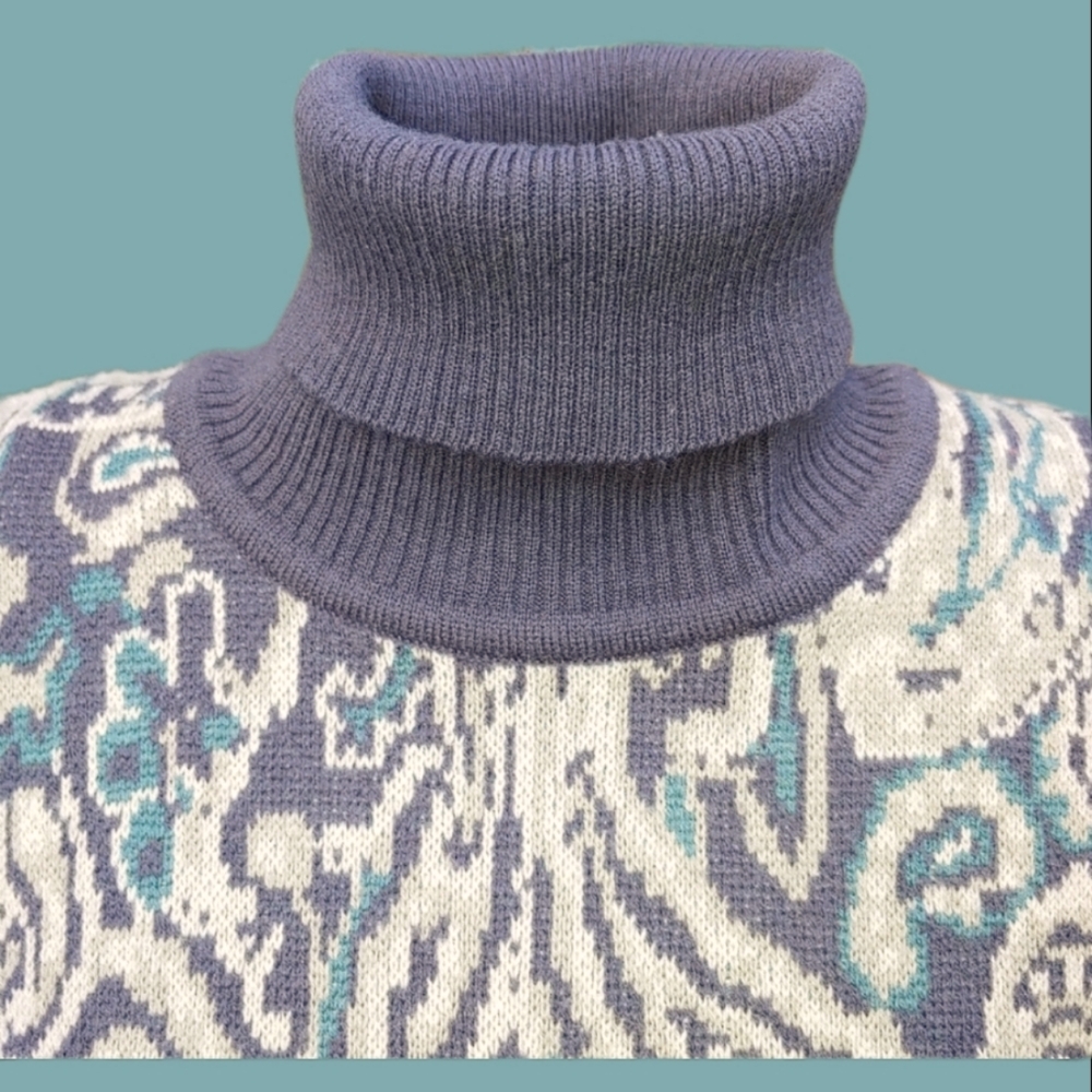 Jones of NY Turtleneck Sweater Wool Blend Paisley Pattern Trendy
